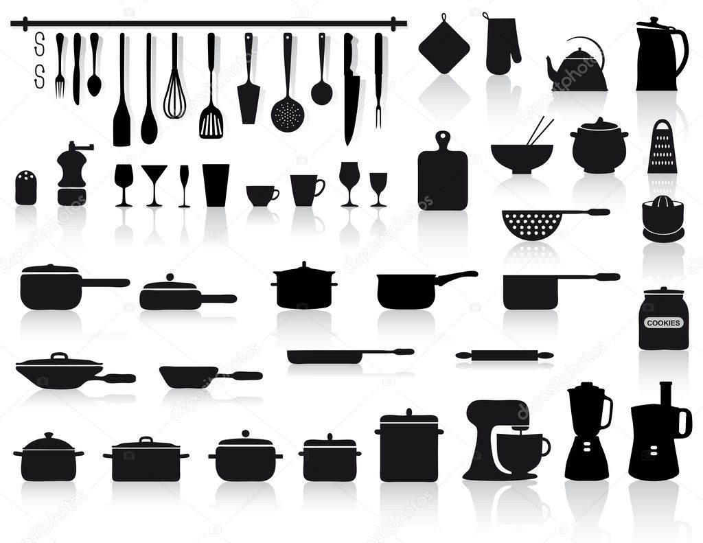 Kitchen tools, pottery and cutlery