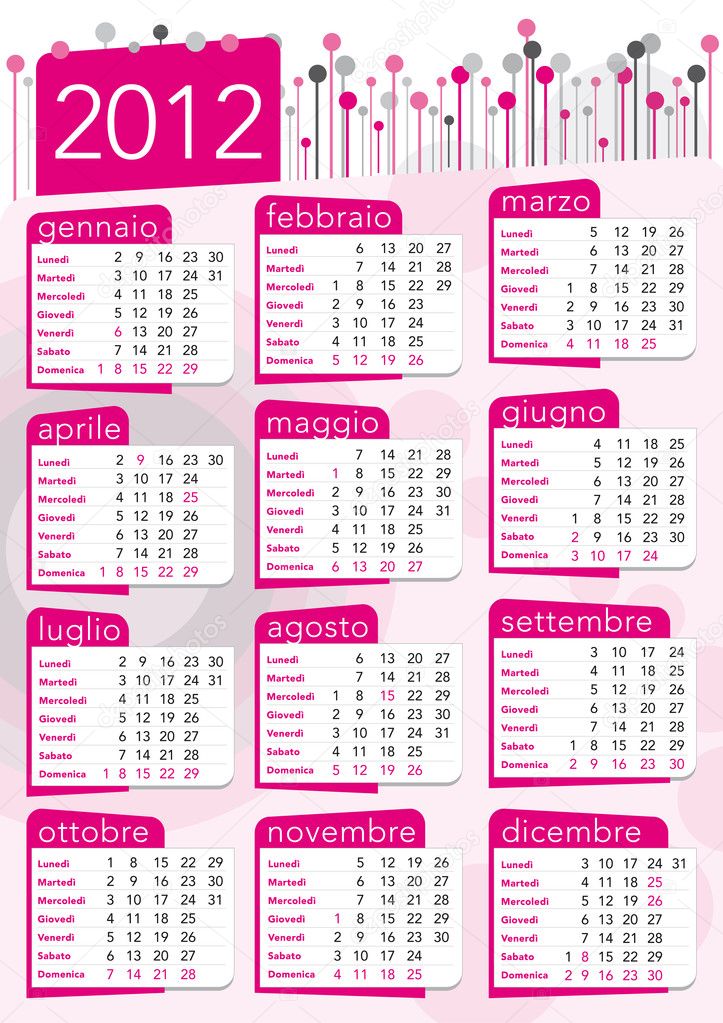 2012 pink calendar vintage seventies style in italian