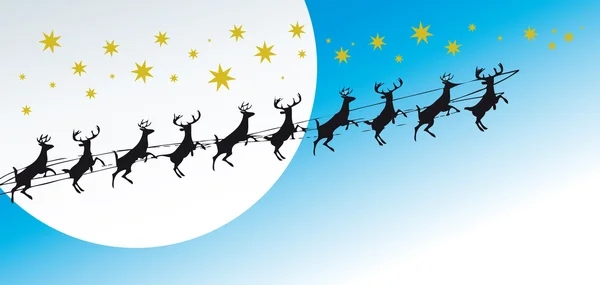 Jul blå stjärnhimmel med renar — Stock vektor