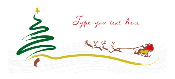 Cartão de felicitações de Natal com árvore verde e trenó de Santa — Vetor de Stock