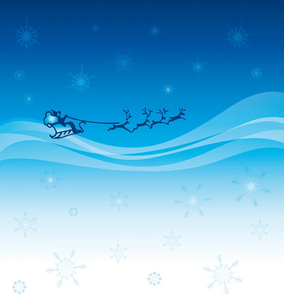 Christmas blå stjärnklara bakgrund med Tomtens släde — Stock vektor