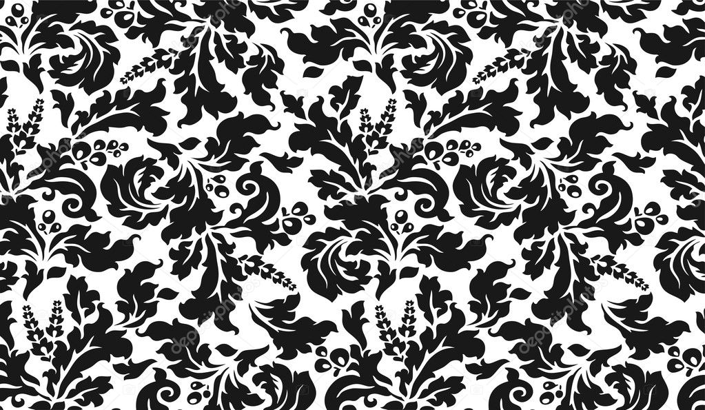Black and white tapestry with flowers