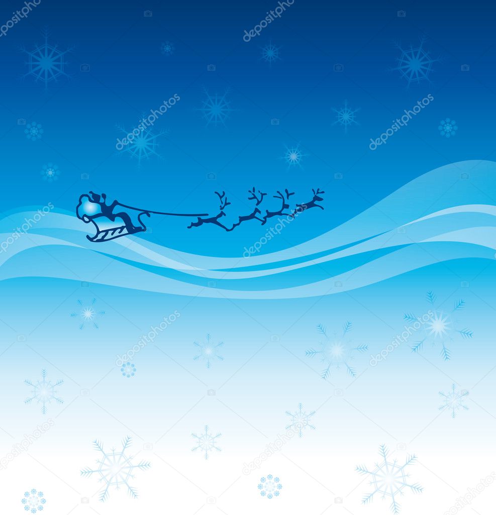 Christmas blue starry background with Santa's sleigh