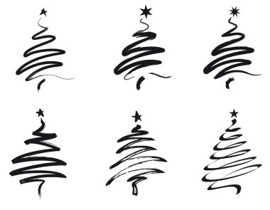 Christmas brush trees in line clipart