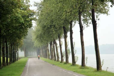 Lonely cyclist and canal clipart