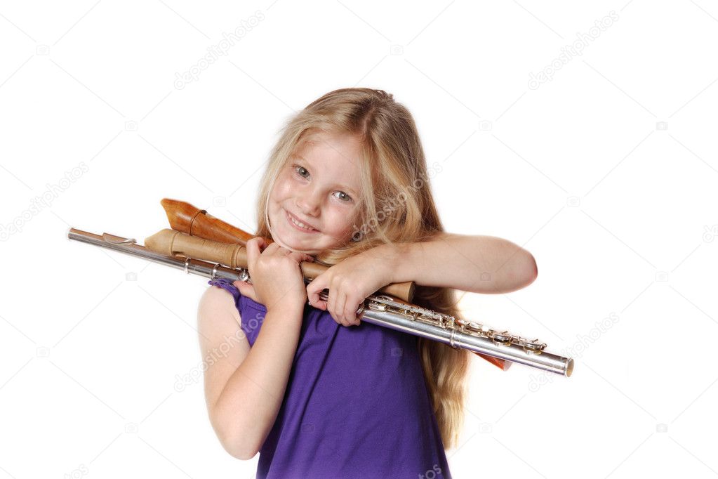 Little girl and musical instruments