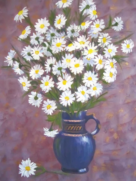 Witte bloemen stilleven. schilderij. — Stockfoto