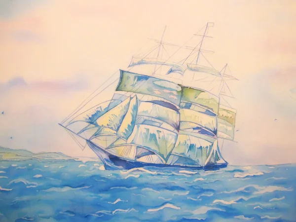Blaue Segelschiffmalerei. — Stockfoto