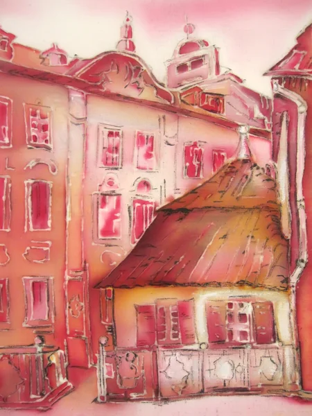 Рожева європейська міська вулиця з мрійливим вечором . — стокове фото