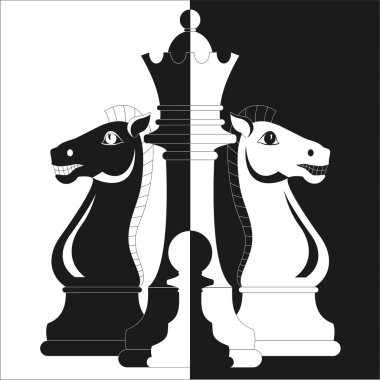 Chess, two horses, Queen and pawn clipart