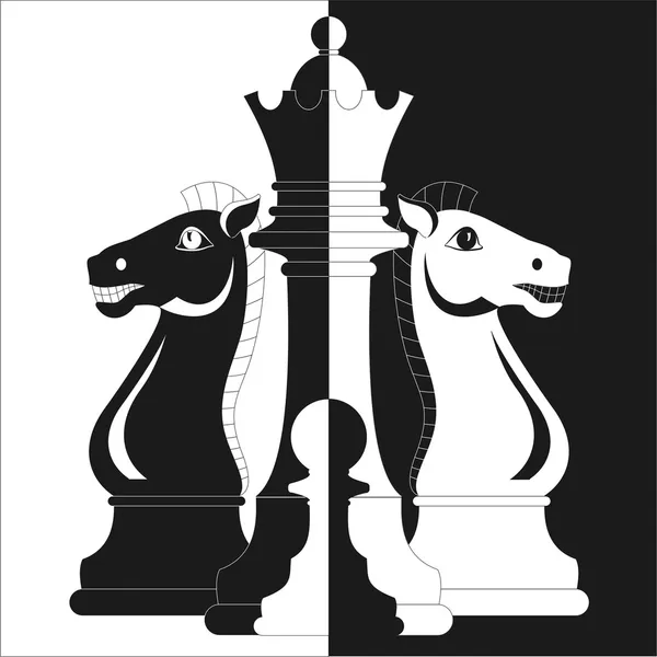 Échecs, deux chevaux, Reine et pion — Image vectorielle