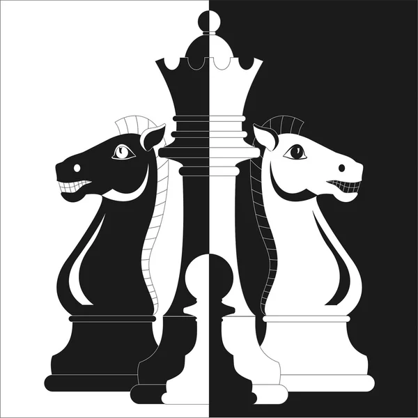 Xadrez, dois cavalos, rainha e peão —  Vetores de Stock