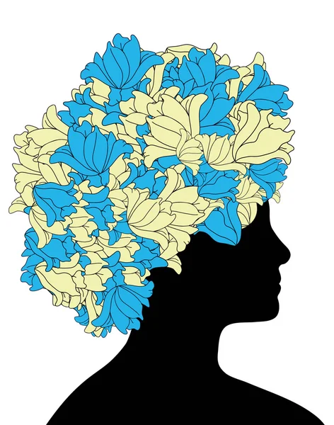 Kobieta z kwiatem w głowie. — Zdjęcie stockowe