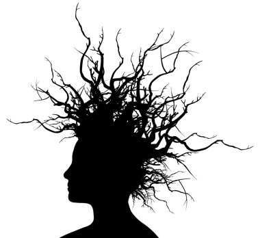 Woman with branches in her hair. clipart