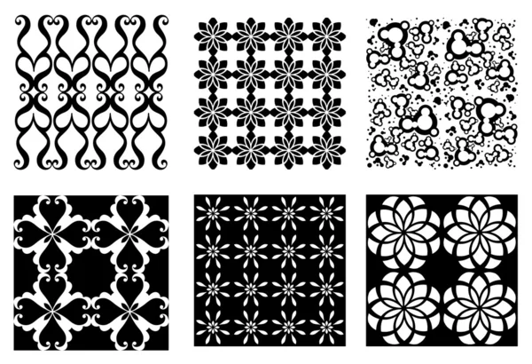 6 svarta och vita vektor mönster — Stock vektor