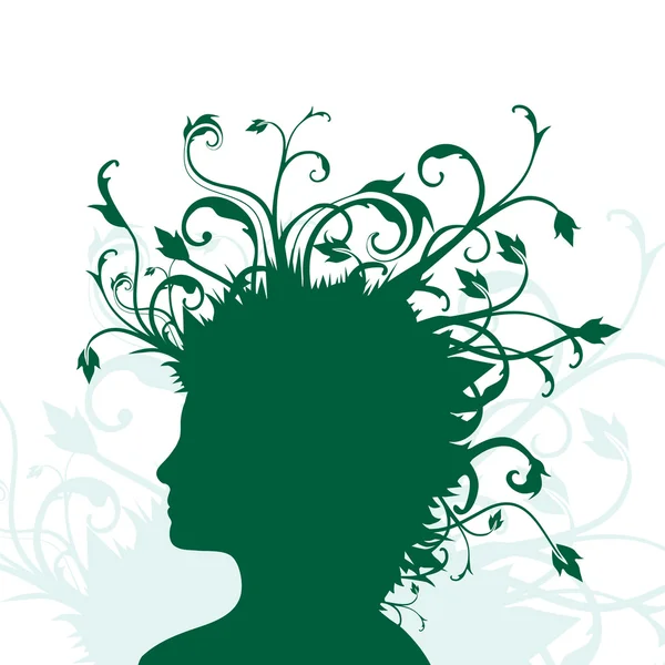 Plants growing from human head — Stock Vector