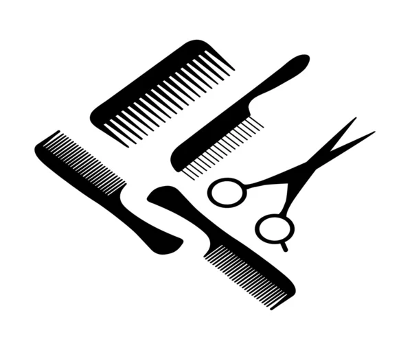 stock vector A hair scissors and four combs.