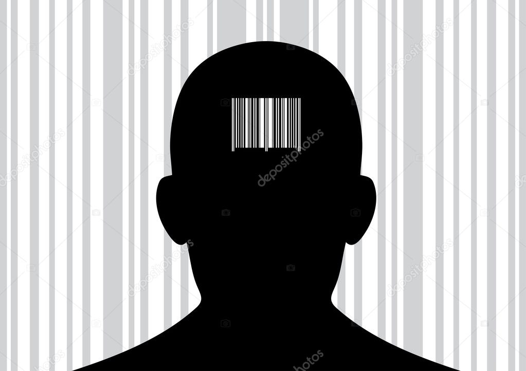 Head with barcode on its back.