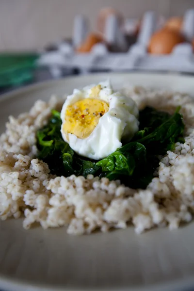Poached eggs on spinach — Stock Photo, Image