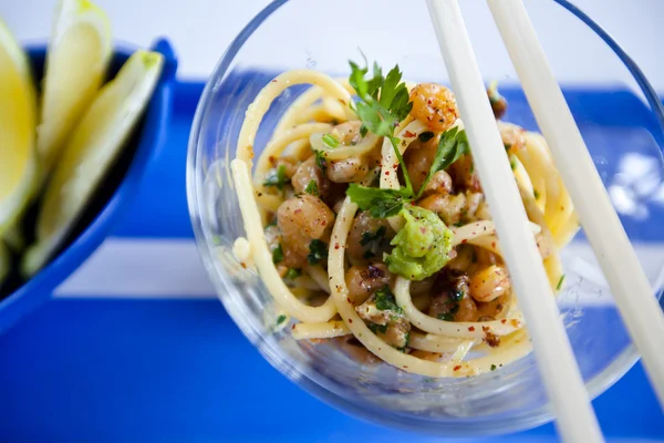 Shrimps noodles wasabi — Stock Photo, Image