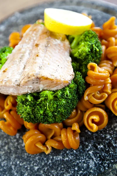 Pasta salmon broccoli — Stock Photo, Image