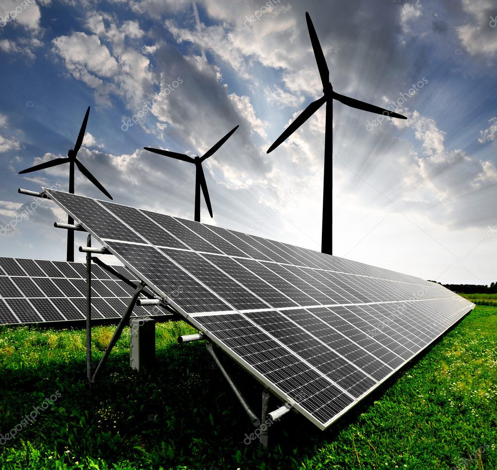 Solar Panels And Wind Turbine Stock Photo Vencav 7824540