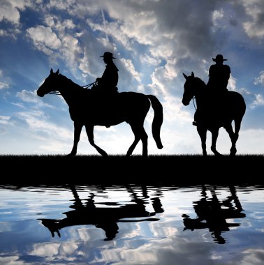 Silhouette cowboys clipart