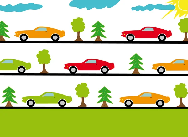 stock vector Sports cars on the roads in forest