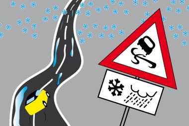 Danger road at winter clipart