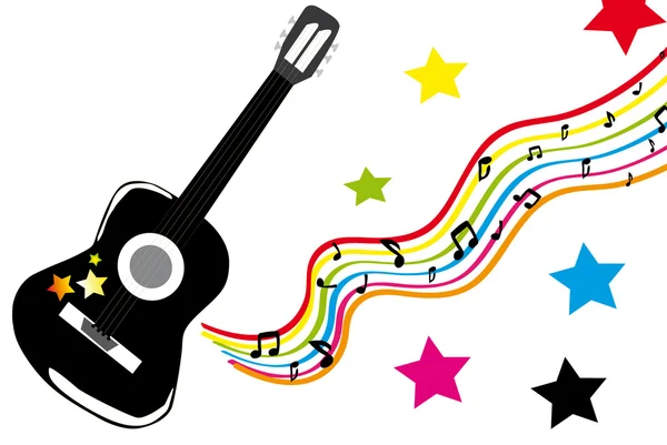 Black guitar and stars — Stock Vector