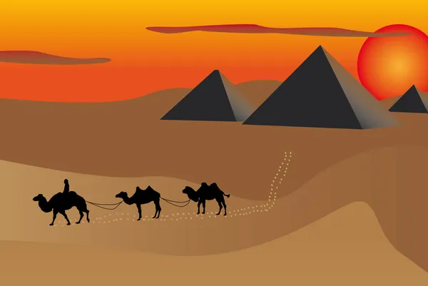 Pyramids at sunset — Stock Vector