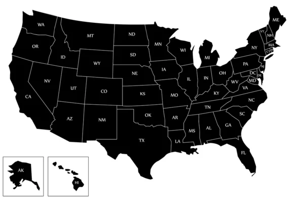Schwarze Karte der USA — Stockvektor