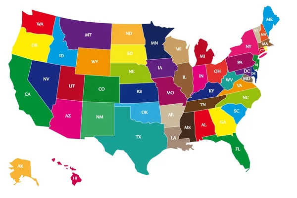 Mapa de cores de EUA — Vetor de Stock