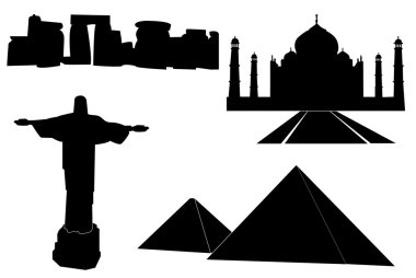 Black set of main world monuments. clipart