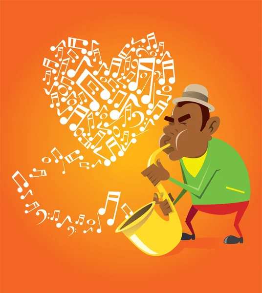 Saxofonista y corazón — Archivo Imágenes Vectoriales