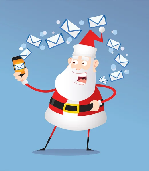 Santa Claus, olvasás levelet a telefon Stock Illusztrációk
