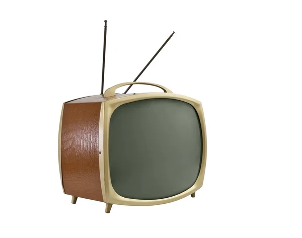 Oude draagbare televisie met bruin vinyl kant — Stockfoto