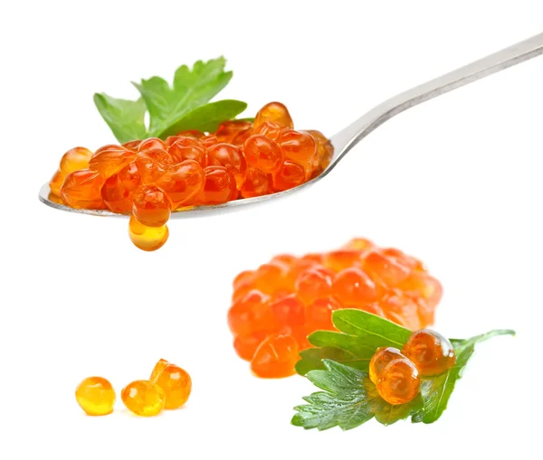 Caviar rojo con primer plano de perejil —  Fotos de Stock