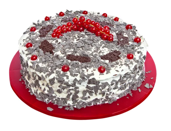 Schokoladenkuchen mit roten Johannisbeeren. — Stockfoto