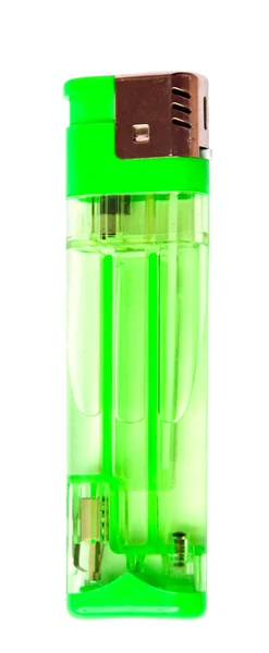 Grünes Feuerzeug, isoliert auf weißem Hintergrund. — Stockfoto