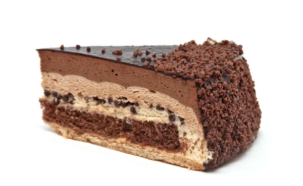 Un trozo de pastel de chocolate, aislado sobre un fondo blanco . —  Fotos de Stock