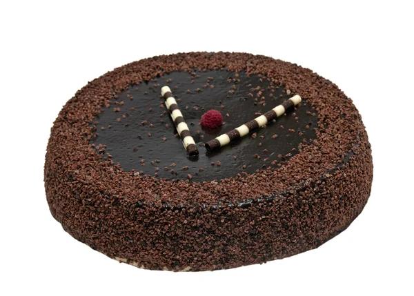Schokoladenkuchen, isoliert auf weißem Hintergrund. — Stockfoto