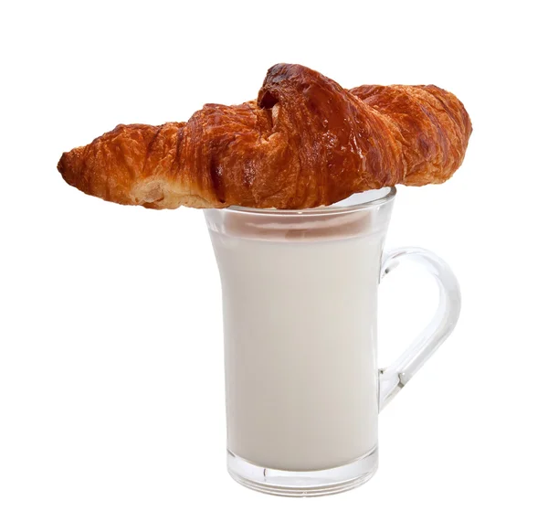 Bicchiere di latte e un panino . — Foto Stock