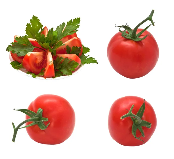Świeże, dojrzałe pomidory, na białym tle na białym tle. — Zdjęcie stockowe