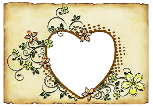 Old paper background with ornaments in the form of heart — Stockfoto