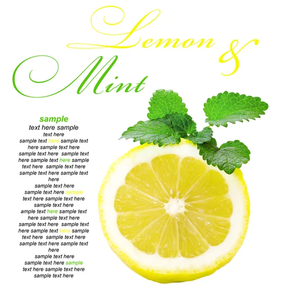 Лимон і м'ята ізольовані на білому тлі — стокове фото
