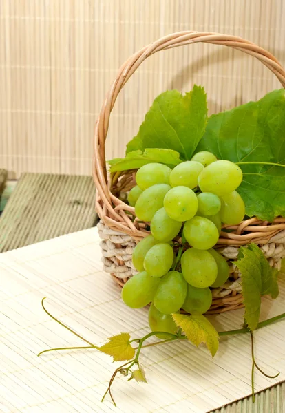 Um bando de uvas brancas na cesta — Fotografia de Stock