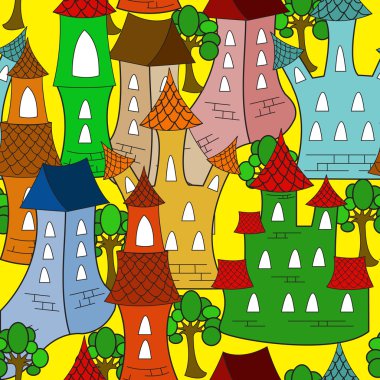 Colorful Cartoon town house. Seamless pattern clipart