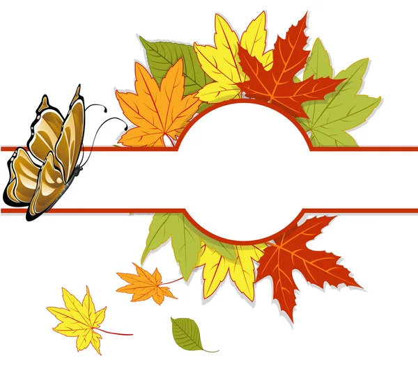 Bandiera con foglie autunnali e farfalla — Vettoriale Stock