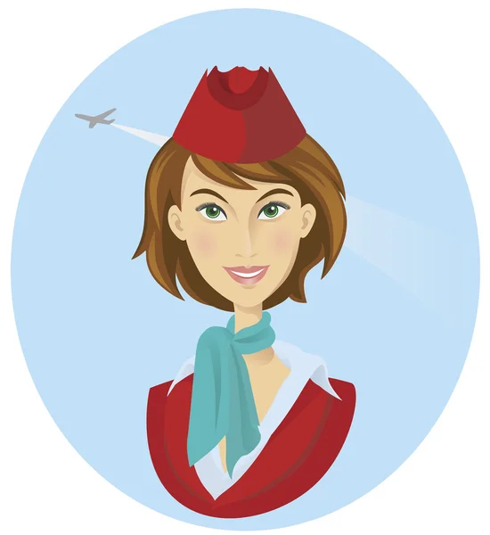 Mooie stewardess in rode uniform — Stockvector